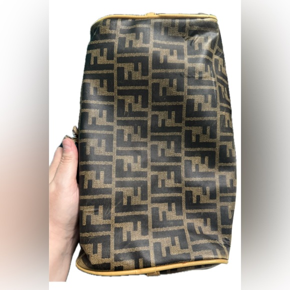 Vintage Fendi Zucca Black and Tan Bowling/Boston Bag - Picture 5 of 15
